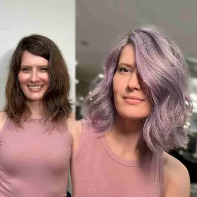 Purple Wavy Lob Cut