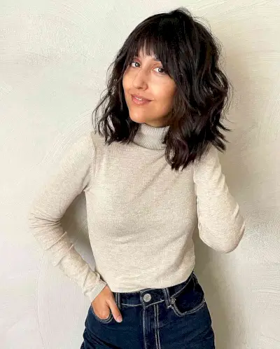 lob with long layers and bangs