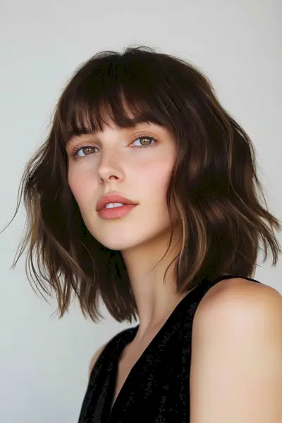 textured long bob with see-through bangs