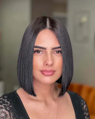 super straight brown mid-length bob