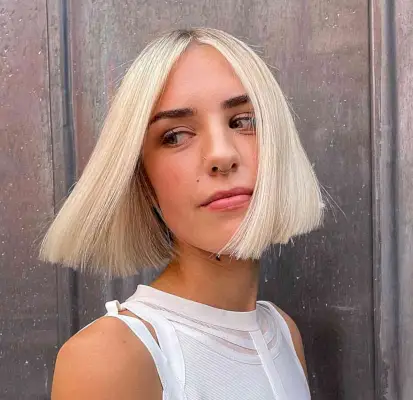 Middle-Parted Sleek Blonde Boyfriend Bob for Chin-Length hair