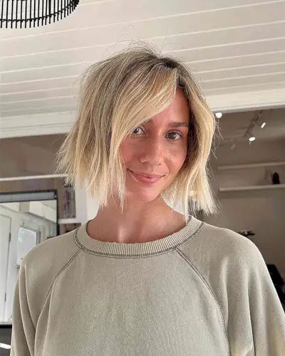 Textured Short Boyfriend Bob with Side Part