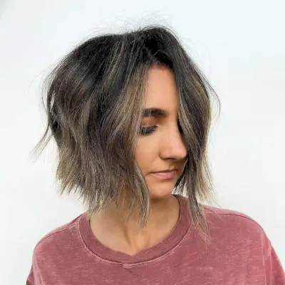 Choppy Layered Cute Bob with Balayage and Thinner Ends for Thick Hair