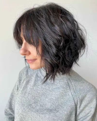 Tousled Choppy Bob with Bangs for Thick Hair