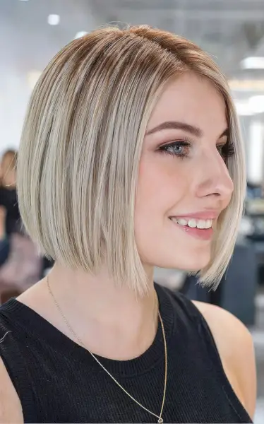 Blunt Short Bob with Highlights and Shadow Root