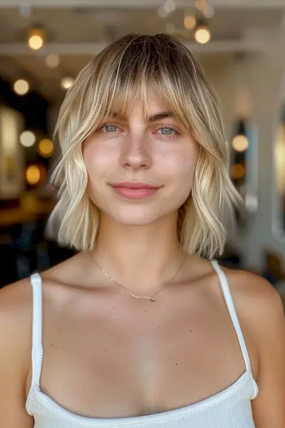 tousled blunt cut with bangs