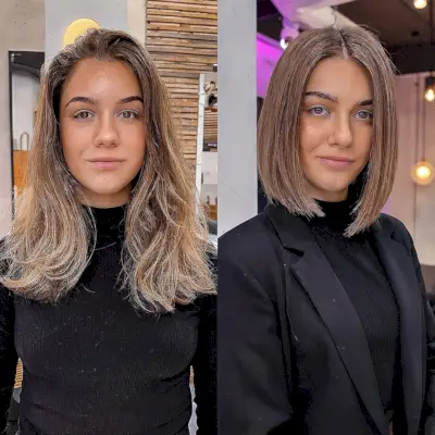 Parted Asymmetric Blunt Bob Cut at Neck-Length for women in their 30s