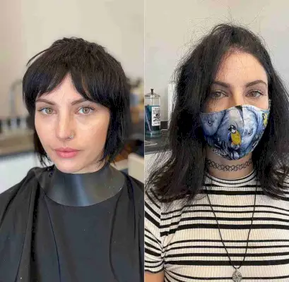 Curtain Fringe on a Dark Shaggy Layered Bob