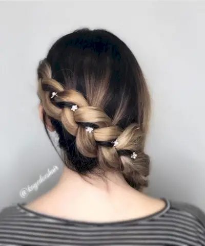 Simple French Braid with Flower Pins 