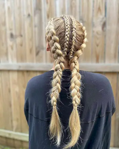 Longer Blonde Hair with Tight Braids and Pigtails