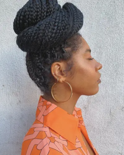 braided up bun hairstyle for black hair