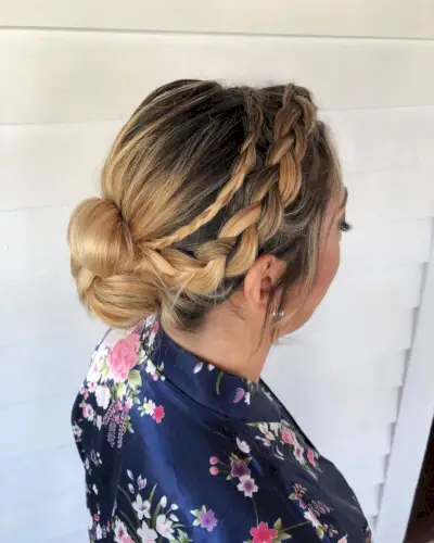 Stylish Double Braided Bun Updo Hairstyle