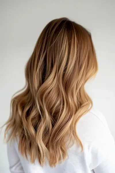 Eichenbraunes Haar mit butterblonden Highlights.