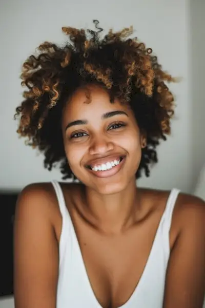 Dunkles schokoladenbraunes Haar mit schwedischblonden Highlights.