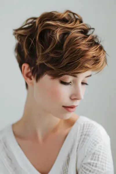 Kastanienbraunes Haar mit glasierten Erdbeer-Highlights.