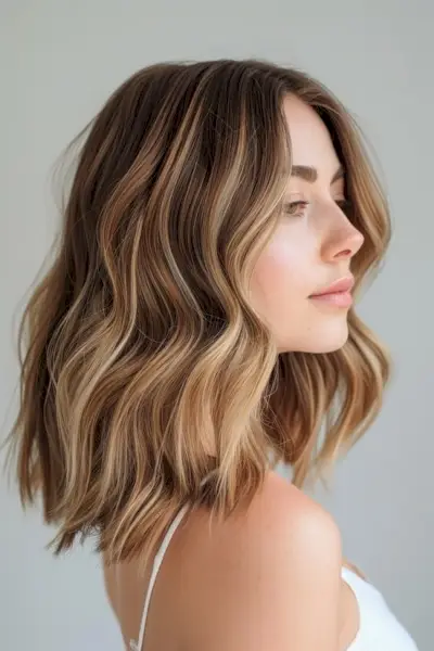 Hellbraunes Kupferhaar mit vanilleblonden Reflexen.