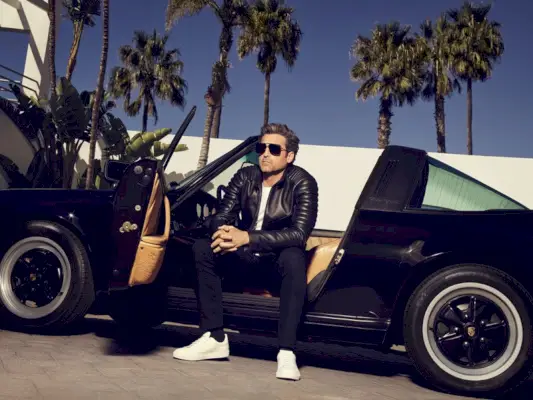 Patrick Dempsey Geacă de piele Porsche Design Eyewear Campanie primăvara 2022