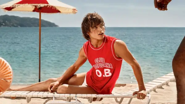 Jordan Barrett Model Orlebar Brown x Wham! Kampaň