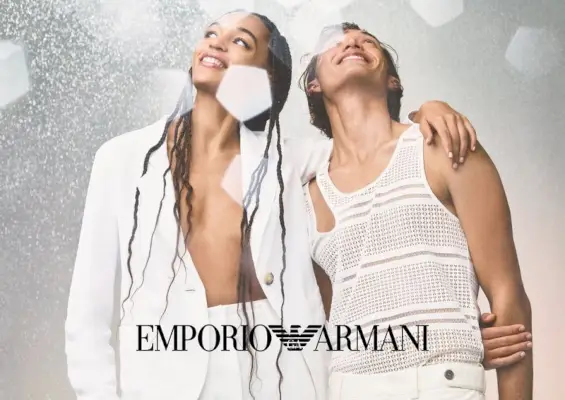 Emporio Armani קמפיין אביב קיץ 2023 All White Outfits Indira Scott Reef Alakai Titcomb