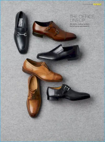 1. Loafer Salvatore Ferragamo Metrone 2 Bit 2. To Boot New York Medford but z podwójnym paskiem 3. Mokasyny ze skóry nappa Monte Rosso Lucca 4. Allen Edmonds Strand oxford z cap toe 5. Magnanni Teodoro derby z dzielonymi palcami 6. Mokasyn z paskiem Magnanni Marco