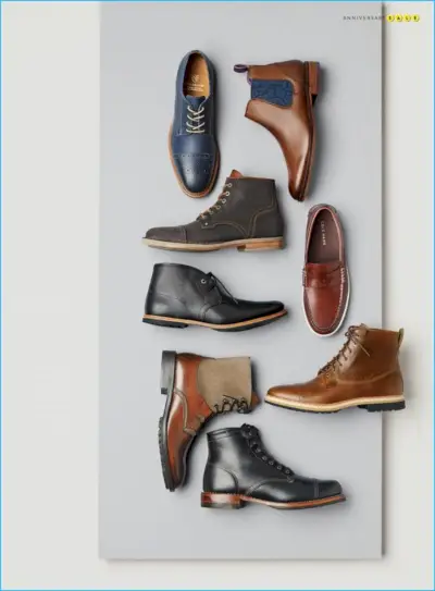 1. Allen Edmonds derby cap toe 2. Buty Chelsea Ted Baker London 3. Buty typu cap toe Cole Haan 4. Buty Timberland 5. Mokasyny typu penny Loafer Cole Haan 6. Sznurowane buty To Boot New York 7. Buty Timberland z zamkiem z boku 8. Czapka Wolverine but na palcach