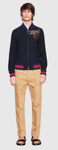 Wełniana kurtka bomberka Gucci z aplikacją w kształcie pszczół