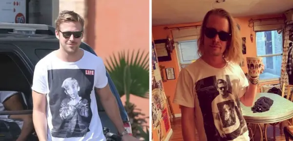 Macaulay Culkin bærer T-shirt af Ryan Gosling iført T-shirt af Macaulay Culkin