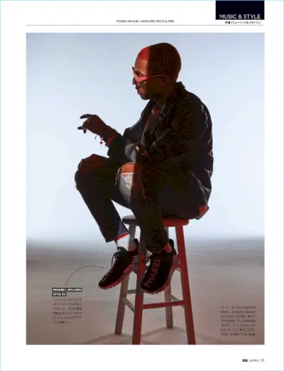 Pharrell ansluter till GQ Japan och bär Human Made.
