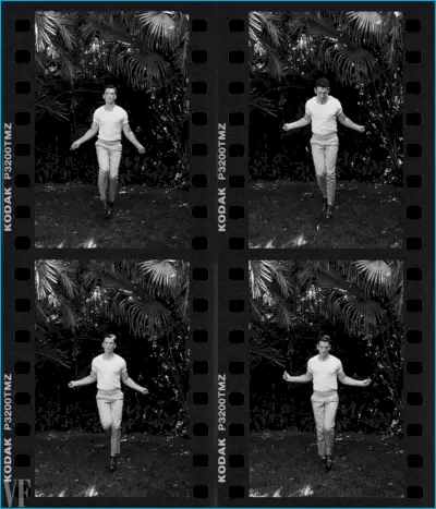 Brian Bowen Smith photographie Miles Teller pour Vanity Fair. L'acteur porte un pantalon Anderson & Sheppard avec un débardeur Calvin Klein et Church