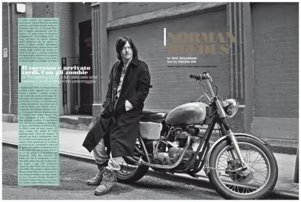 Hviezda The Walking Dead Norman Reedus pózuje na čiernobielom fotení módy L'Uomo Vogue
