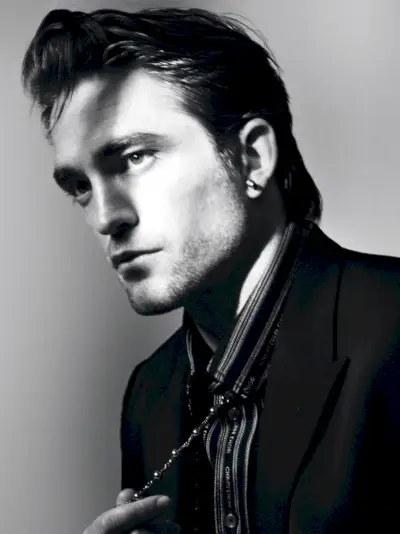 Entregando um perfil lateral, Robert Pattinson aparece em uma fotografia em preto e branco para a revista Dior.