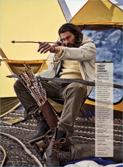 Jason Momoa stiller opp byttet sitt og har på seg en Nautica-jakke, Levi