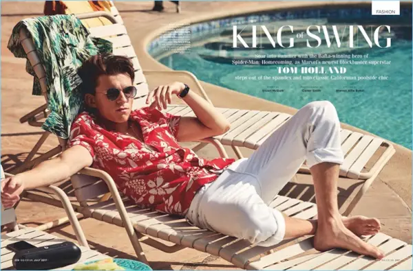 キング・オブ・スイング:トム・ホランドがイギリスのGQとプールサイドでリラックス