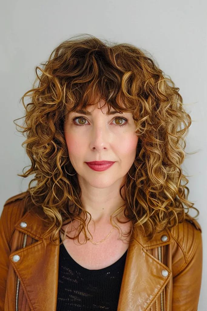 שיער מתולתל מסגור פנים באורך בינוני' title=