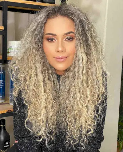 Voluminous Long Blonde Curly Hair