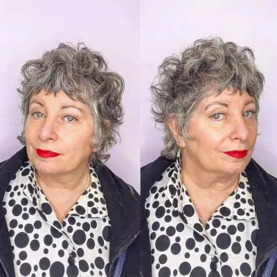 Razored Shag for Older Women with Curly Hair