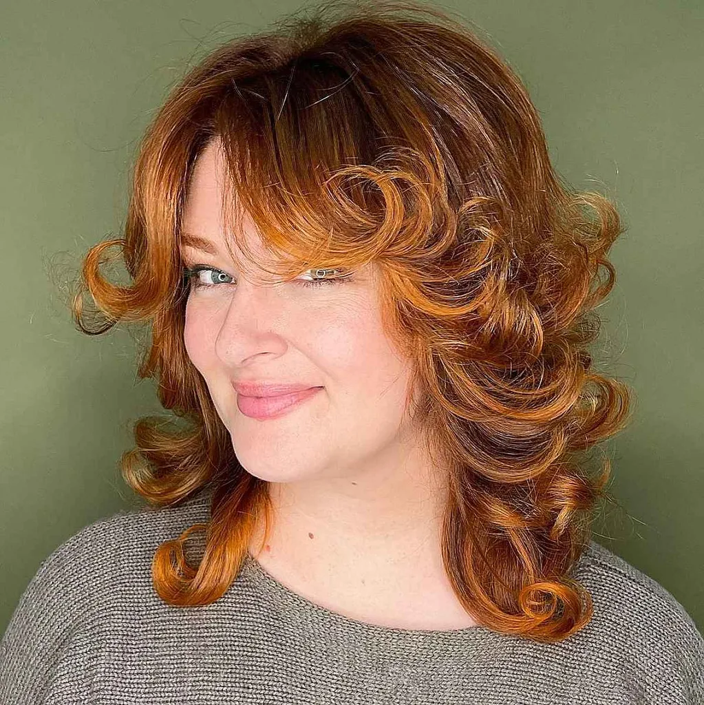 커튼 앞머리가 있는 뒤집어진 루즈 컬' title=