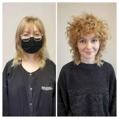 Wolf Cut with Curly Bangs on Permed Hair