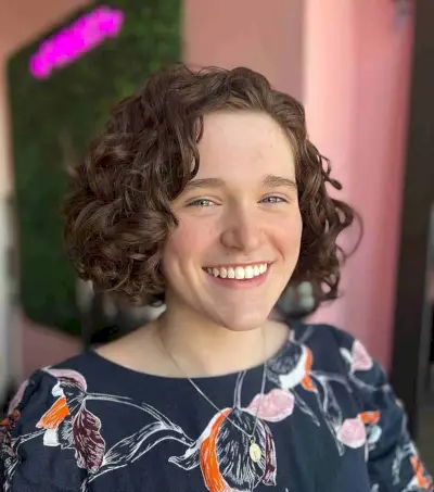 Short Side Part Brunette Curly Hair