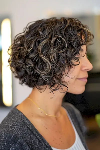 naturally curly slightly angled bob