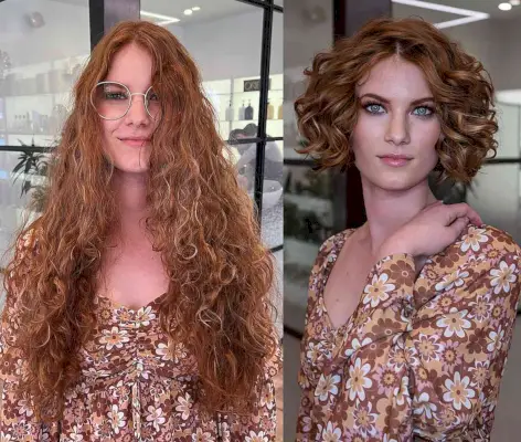 ginger short curly hair with a center part