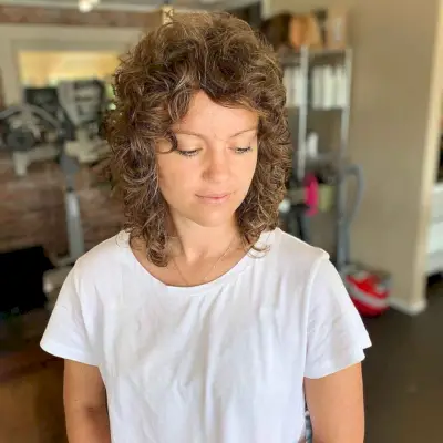 Curly Brunette Mullet