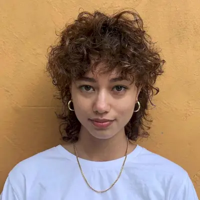 Curly Mullet with Curly Bangs