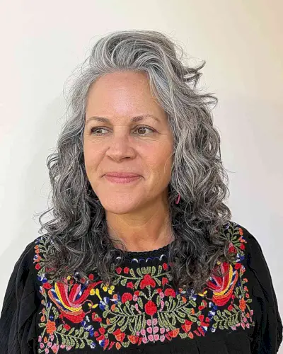 Gray Deep Side-Parted Curls for Older Women