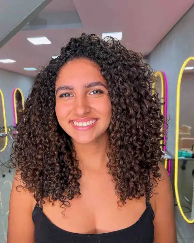 Voluminous Thick Curly Mid-Length Hair