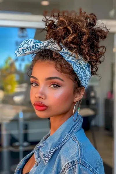 Romantic curly bun updo for mid-length hair