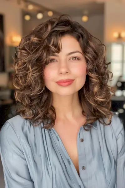 shoulder-length curly locks with side bangs