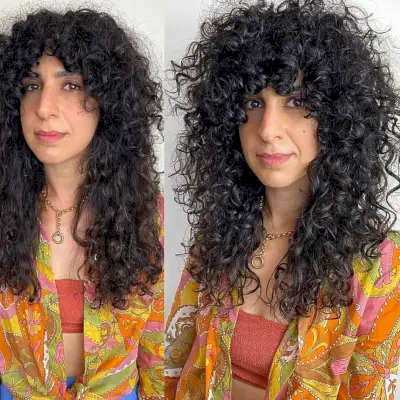 Curly Layered Hair with Curly Bangs