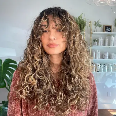 Long Curly Hair with Long Bangs