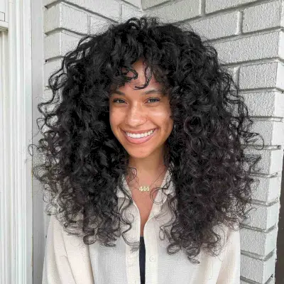 Long Curly Hair with Fringe